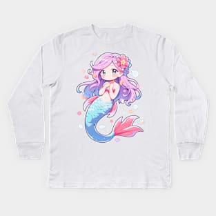 Cute Chibi Mermaid Creature Kids Long Sleeve T-Shirt